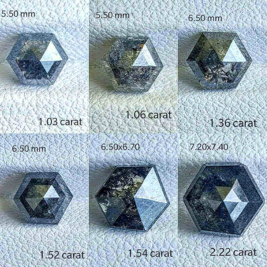Salt and Pepper diamonds with a variety of inclusions