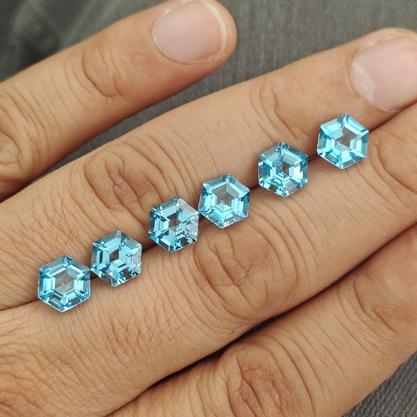 Hexagon swiss blue topaz in all sizes - 2025!