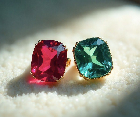 Taylor Swift inspired engagement rings with Ruby and Teal Sapphire